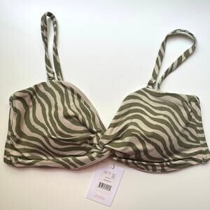Andie Swim The Capri Convertible Bandeau Bikini Top XL Bias Stripe Olive NWT